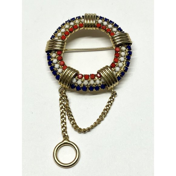Vintage red white and blue nautical pin brooch